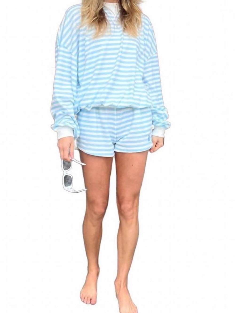 NWT ARAMINTA JAMES waffle set in blue stripe (pullover and short set)